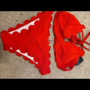 Red scalloped bikini set